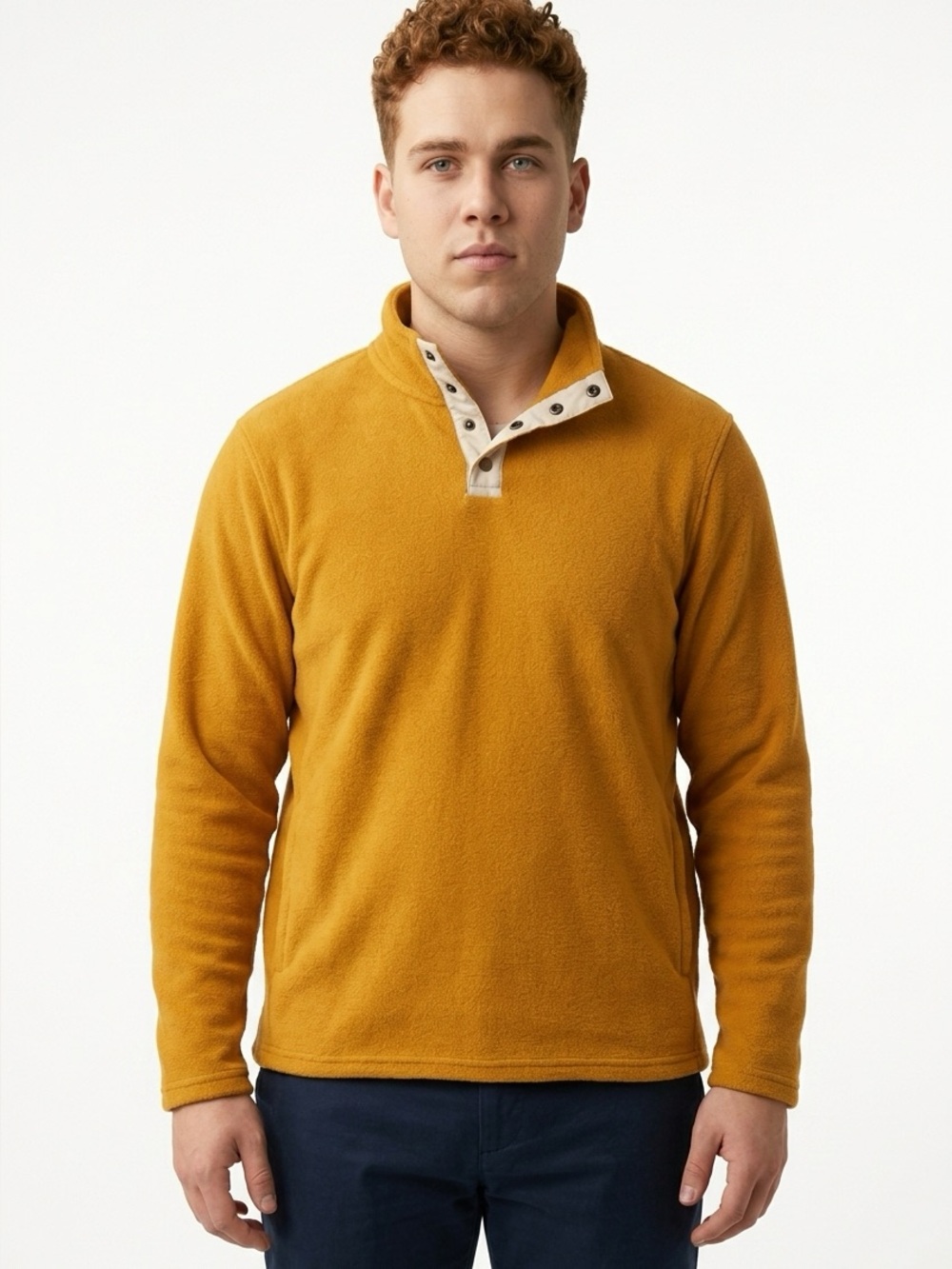 Wrangler Pullover Fleece Sweatshirt Men's M Mustard Yellow Snap Neck LS